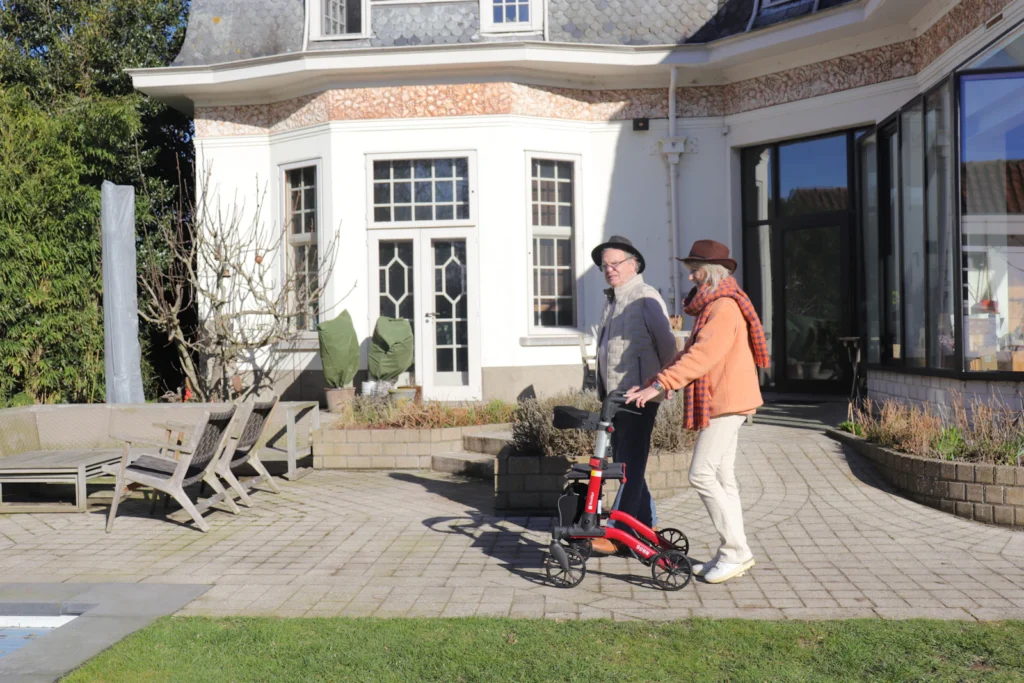 Senior couple on the patio of a residential home