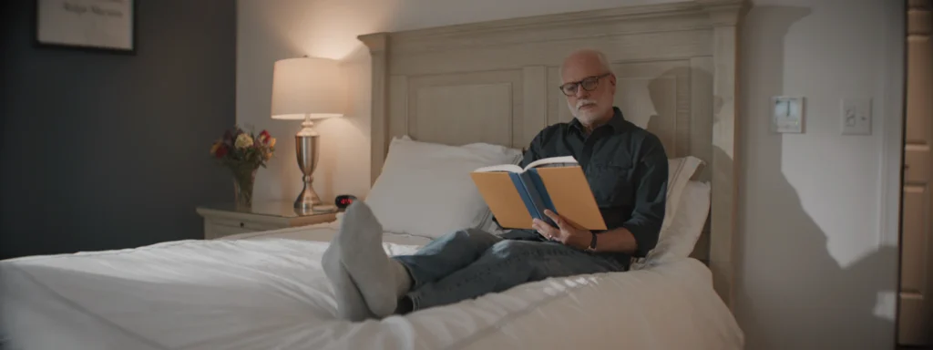 Senior man reading in bed
